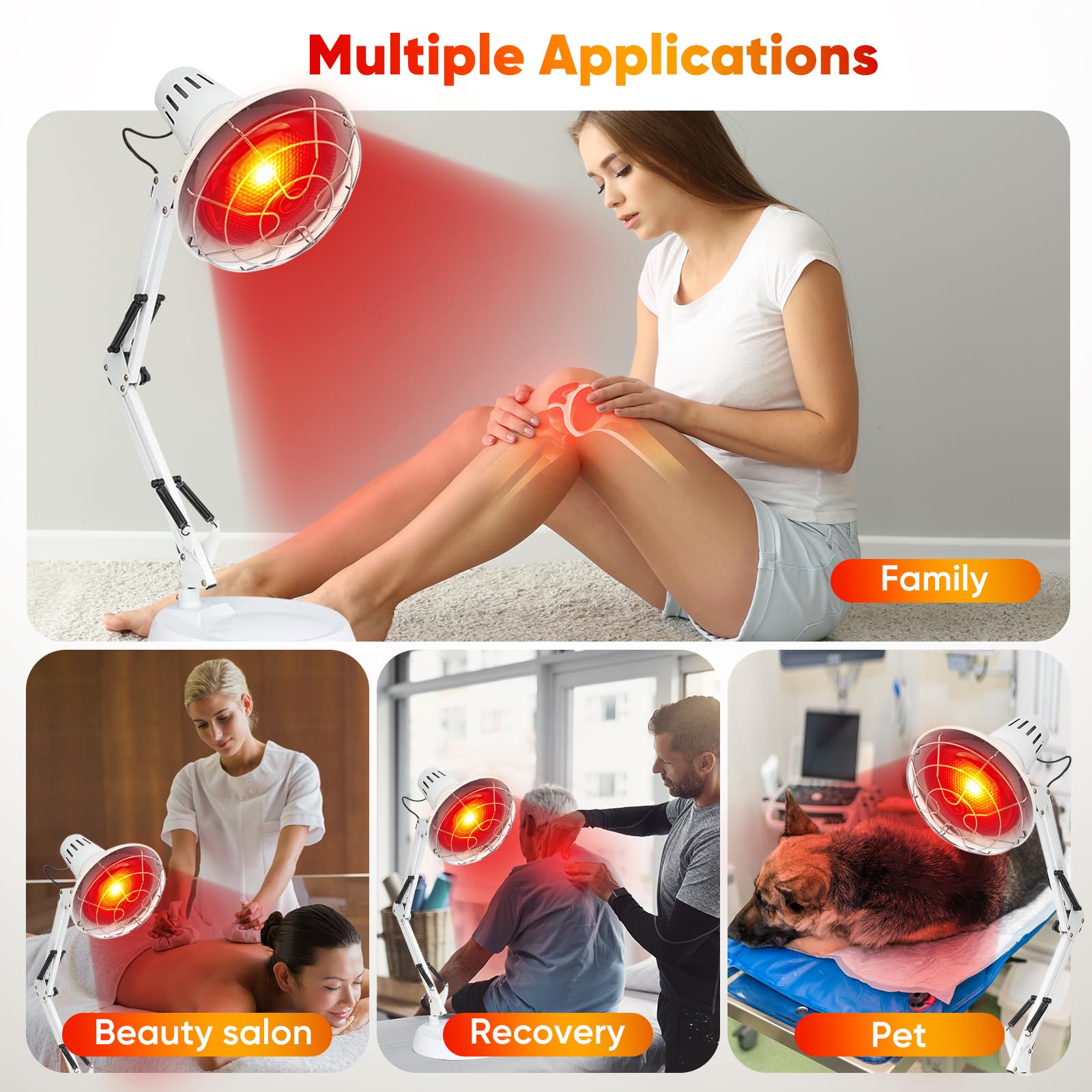 AUOROSI lampada infrarossi 100W,Lampada riscaldante a luce rossa, 600nm-1400nm Lampada per fisioterapia,Infrarossi terapia per uso domestico,Bianca