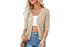 Women's Pointelle Short Sleeve Cropped Cardigan