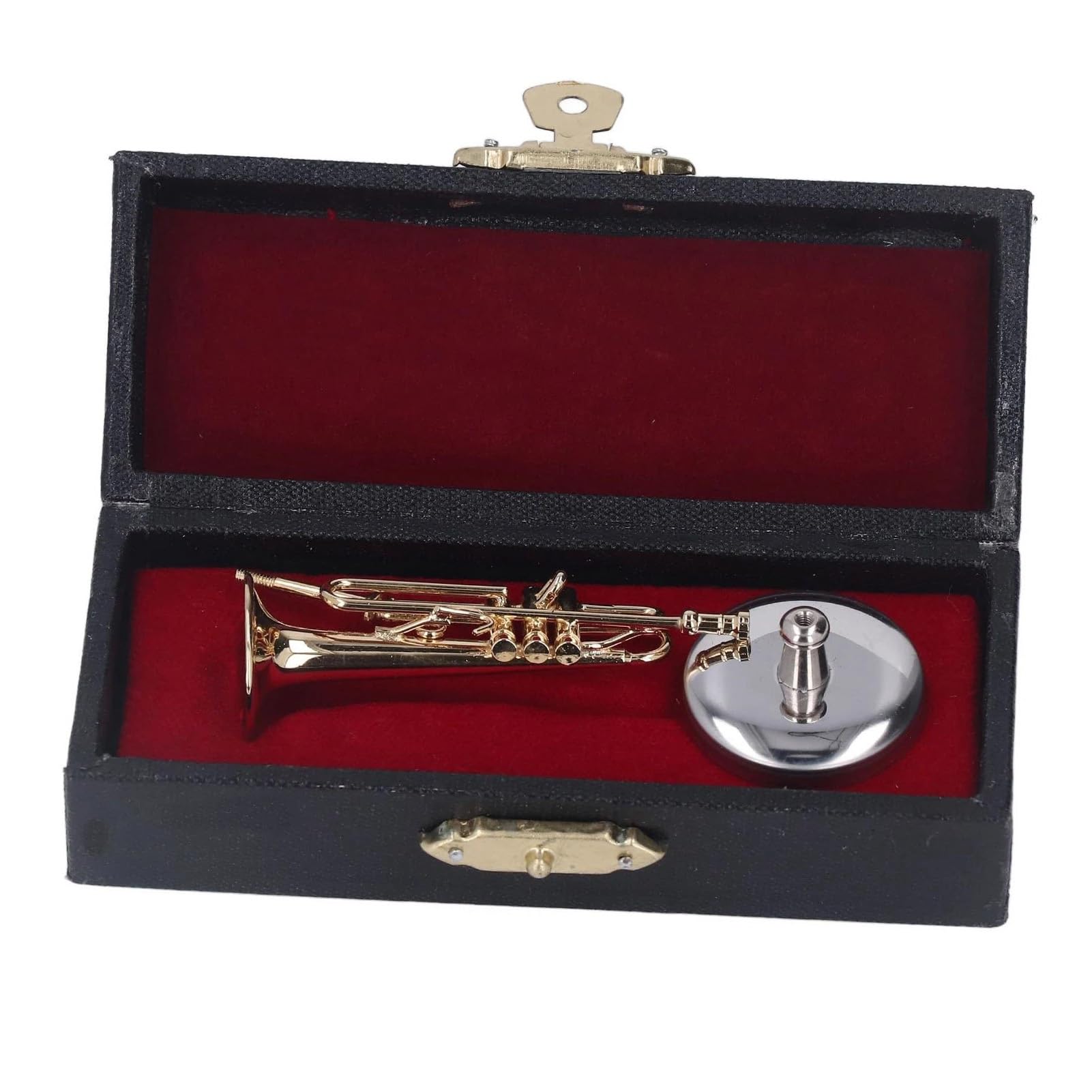 Ozdoby na instrumenty muzyczne Mosiężna miniaturowa trąbka z etui na stojak ozdoba na instrument muzyczny