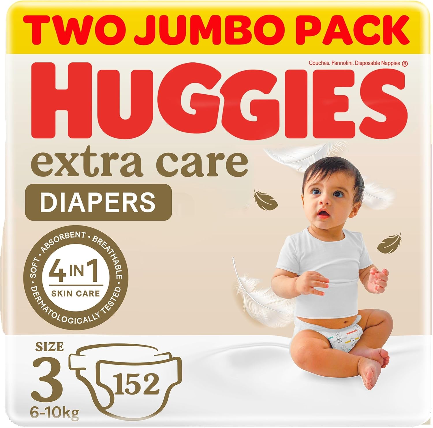 Huggies Extra Care, Size 3, 6-10 kg, Twin Jumbo Pack, 152 Diapers