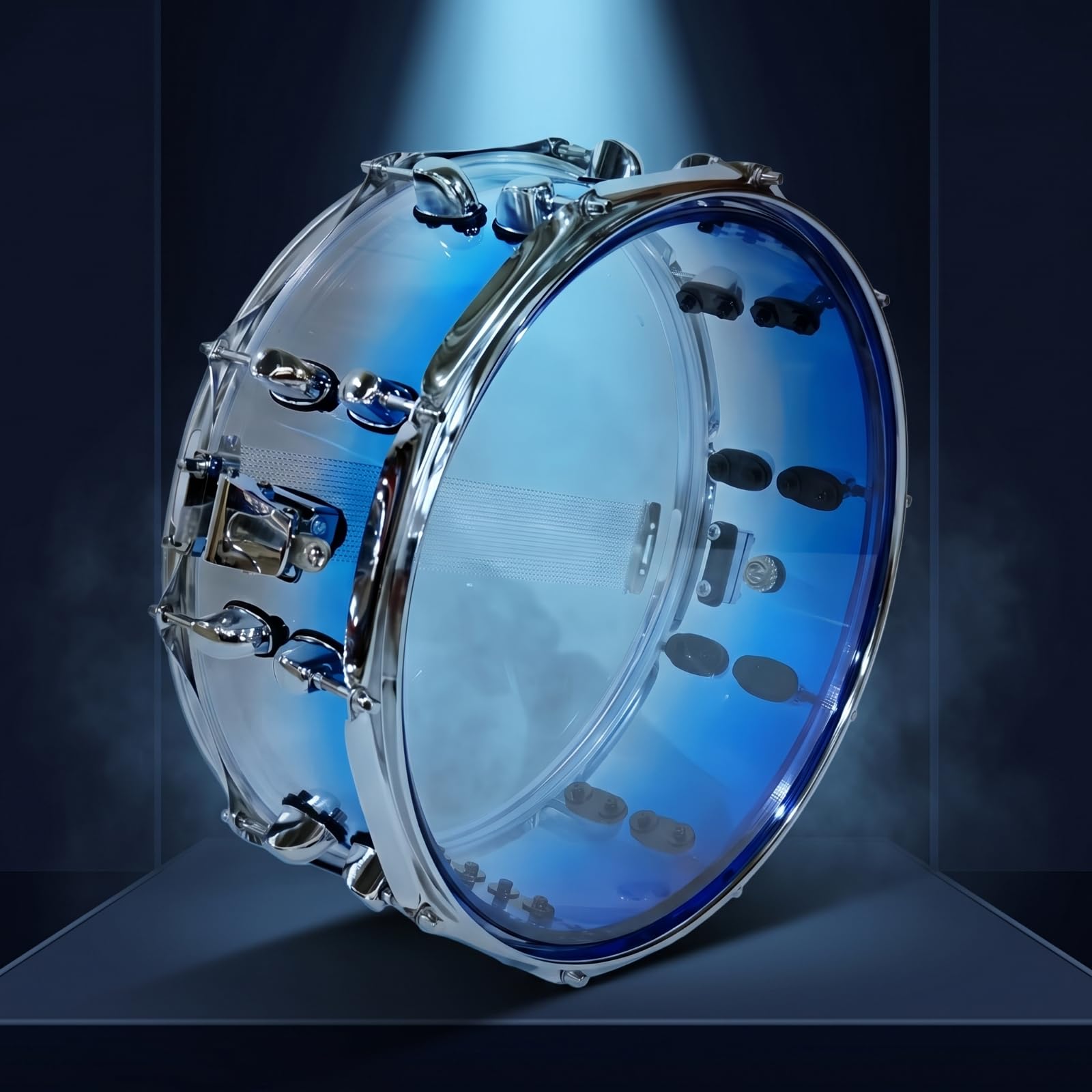 Amagogo Rullante Acrilico 14 Pollici Tamburo Percussione Rullantiera Conchiglia Trasparente Colore Sfumato Cerchi Metallo Lucido Tiranti Cromo Tono Definito Adatto per Bande Processioni Palcoscenici
