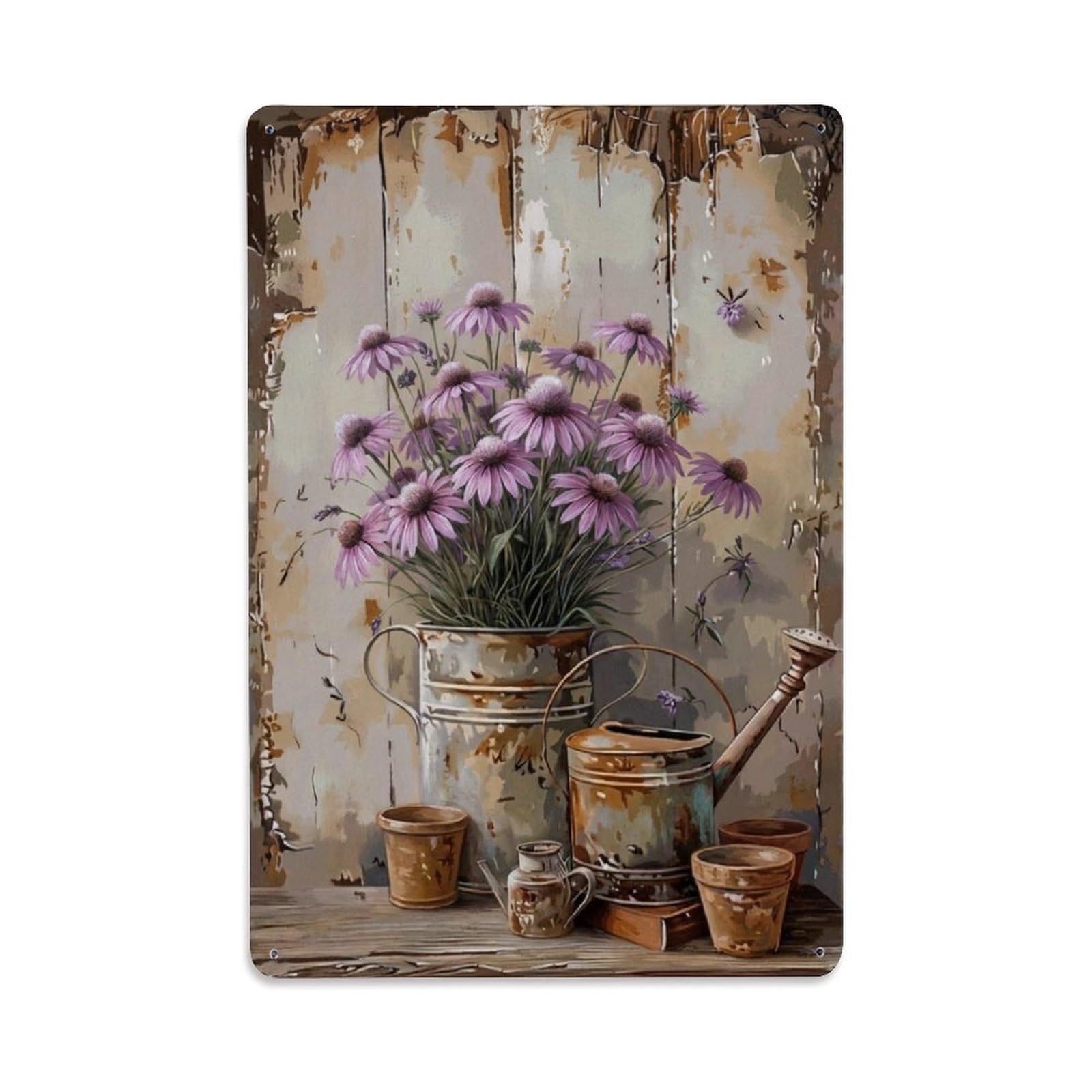 Vintage Flower Bunch Echinacea Pastoral Aesthetics Metal Tin Sign