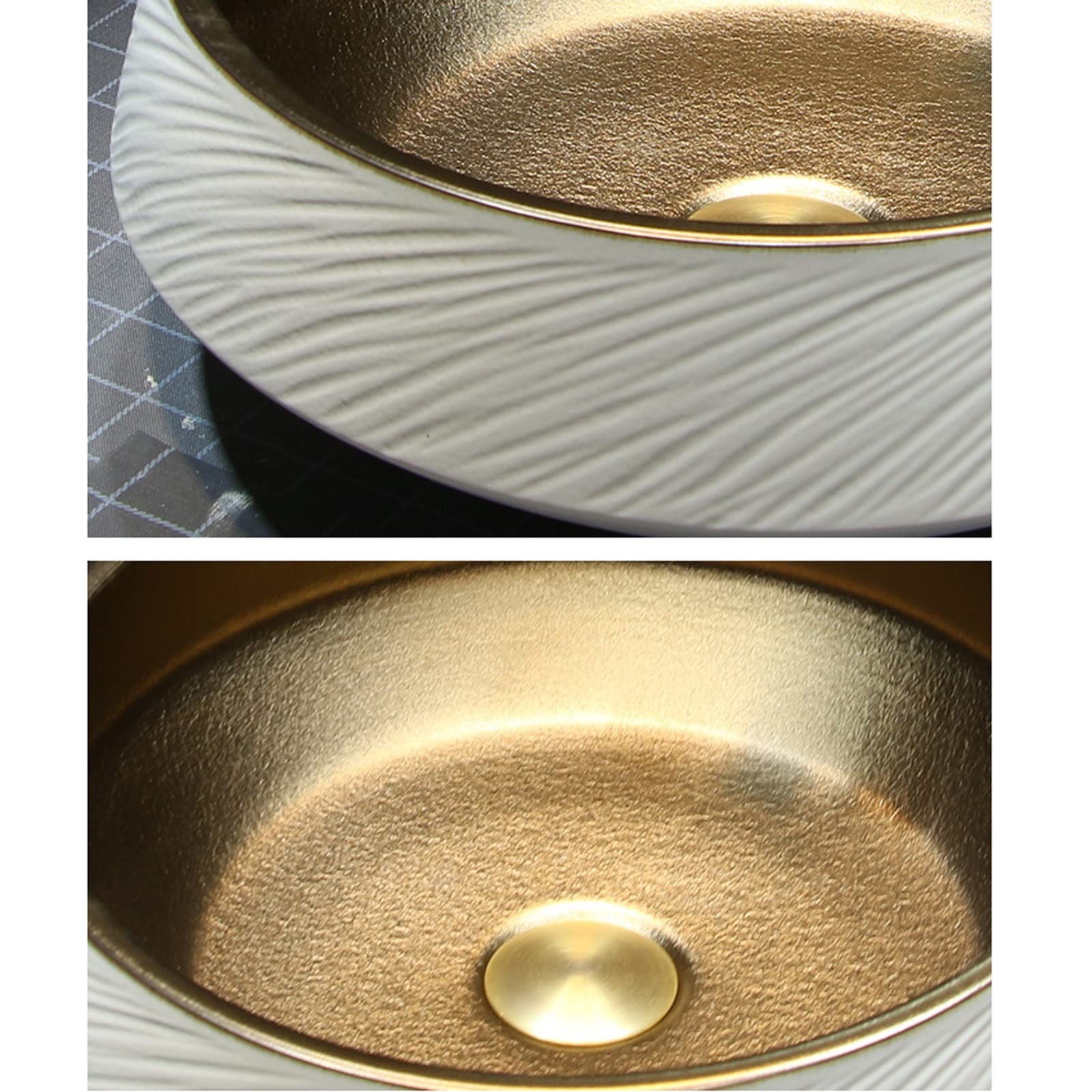 Umywalka Łazienkowa Ceramiczna Umywalka Nablatowa Porcelanowa Umywalka Nablatowa Okrągła Umywalka Łazienkowa Ze Złotym Wykończeniem Ręcznie Wykonana Umywalka Nablatowa,With Faucet Set-One Size