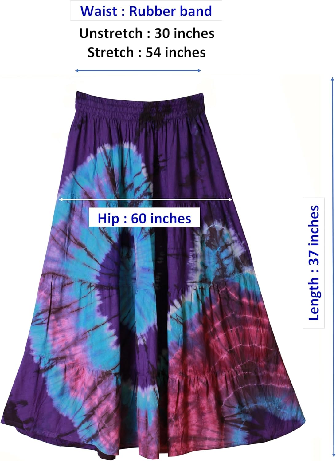 ATM Tie Dye Comfort Maxi Long Skirt Bohemian Elastic Waist Handmade Plus Size