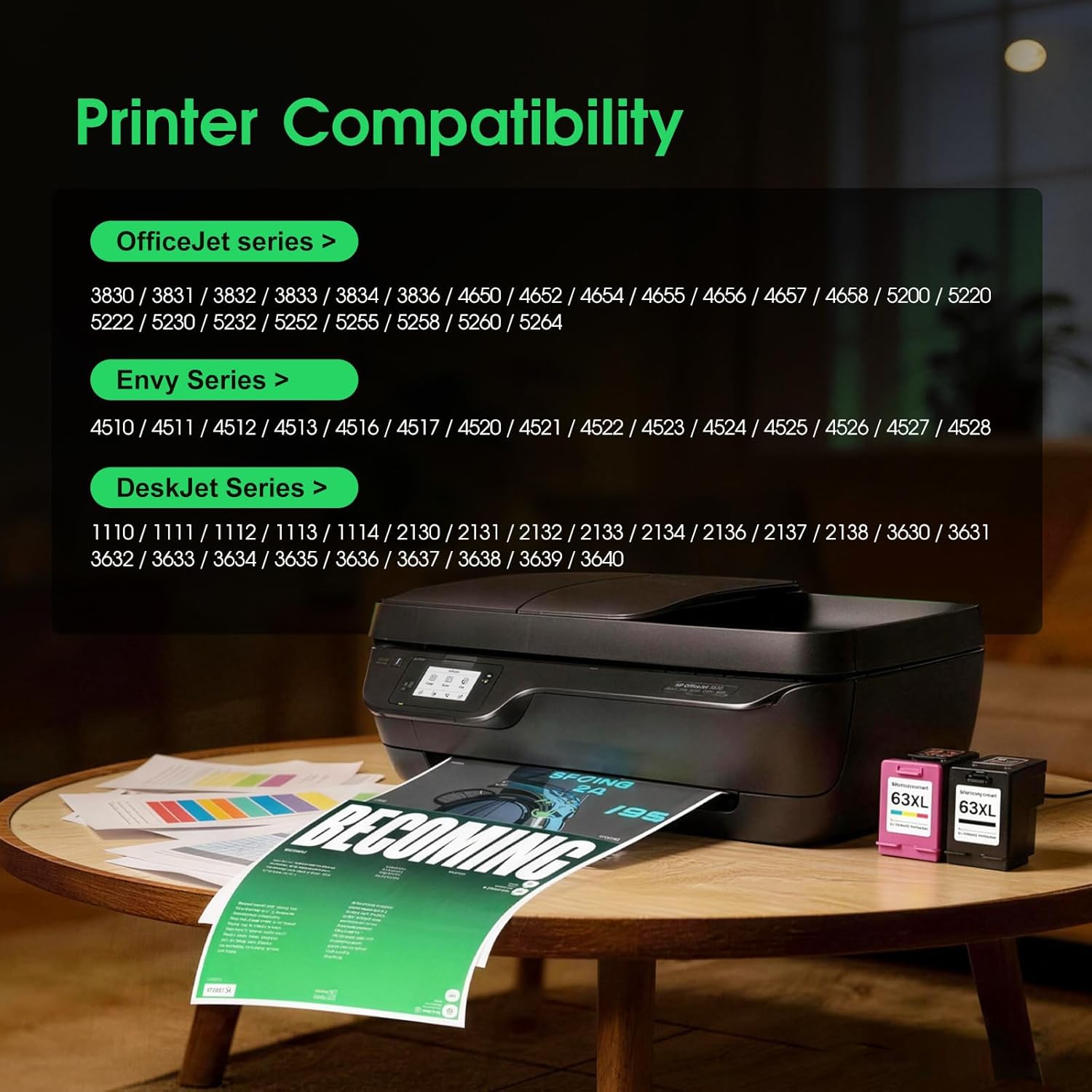 LLAOLLAO 63XL Ink Cartridge Replacement for HP Ink 63 63XL Black and Color Ink Cartridge OfficeJet 3830 4650 5255 5258 5200 Envy 4520 4510 DeskJet 3637 1110, 1 Black, 1 Tri-Color, 2-Pack