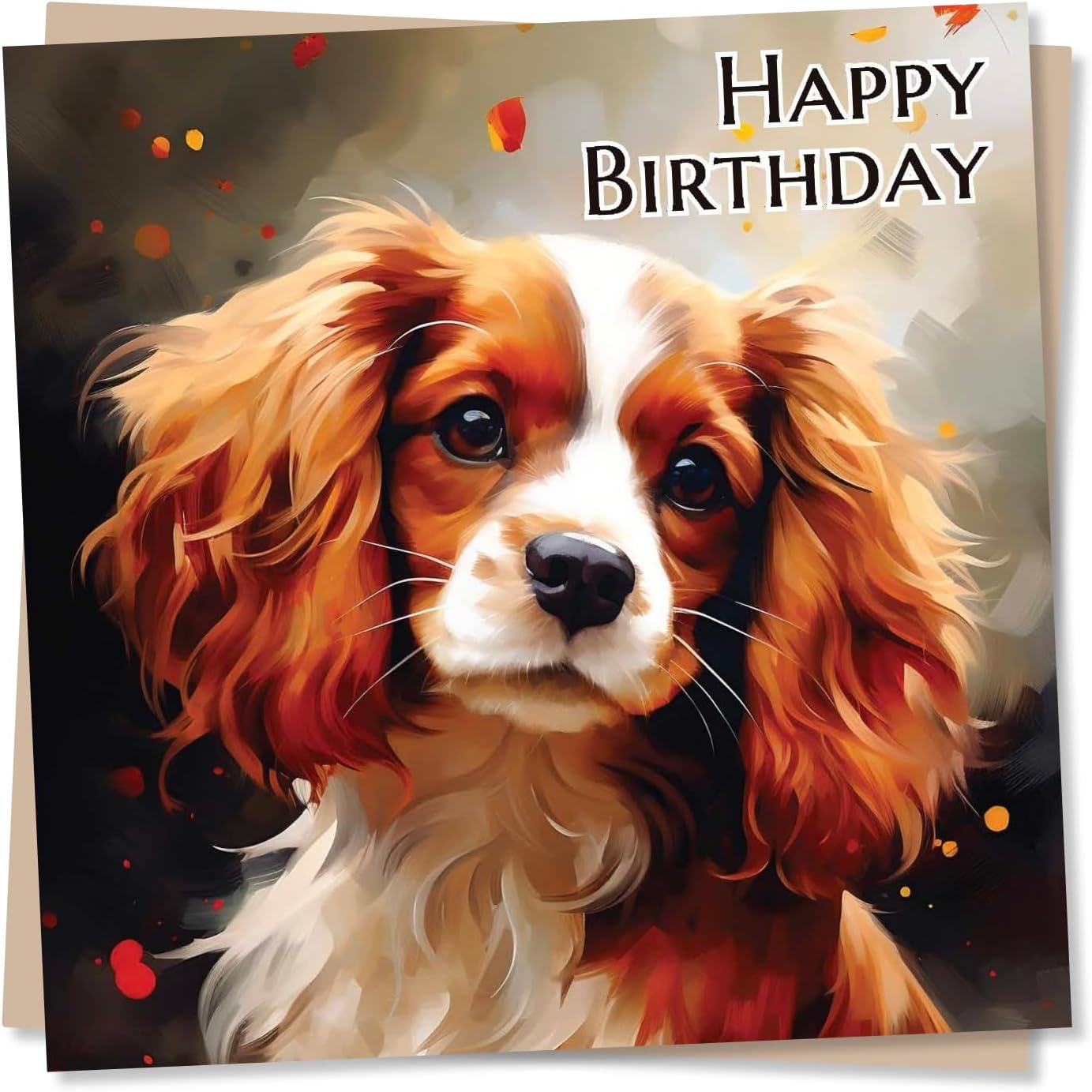 Beautiful Cavalier King Charles Spaniel Painting Happy Birthday Card - Special Card For Family and Friends - Dog Lovers - Heartfelt Greetings Wish for Women, Men - Made in UK