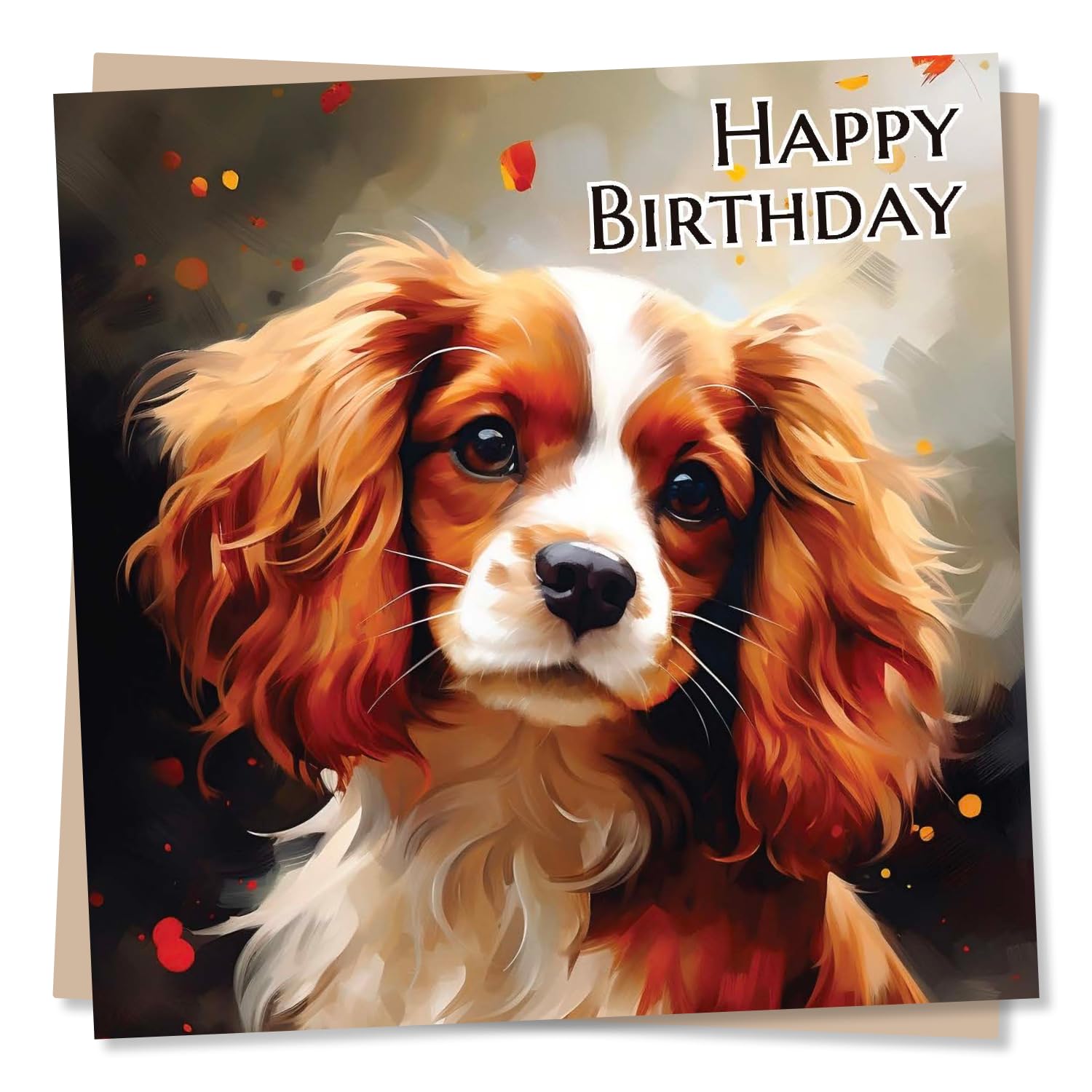 Beautiful Cavalier King Charles Spaniel Painting Happy Birthday Card - Special Card For Family and Friends - Dog Lovers - Heartfelt Greetings Wish for Women, Men - Made in UK