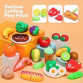 CUTE STONE Play Kitchen Accessories Toy, Play Food Sets for Kids Kitchen, Pretend Kitchen Set for Kids with Play Pots, Pans, Toddler Kitchen Playset Kitchen Toys for Girls Boys