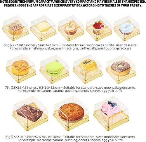 Miniatura 3 de 50 juegos de cajas de pastel de luna para 1.76 oz2.22 oz2.65 oz3.53 oz4.41 oz, con macarones, galletas y cajas de mini pastel, caja de postre de
