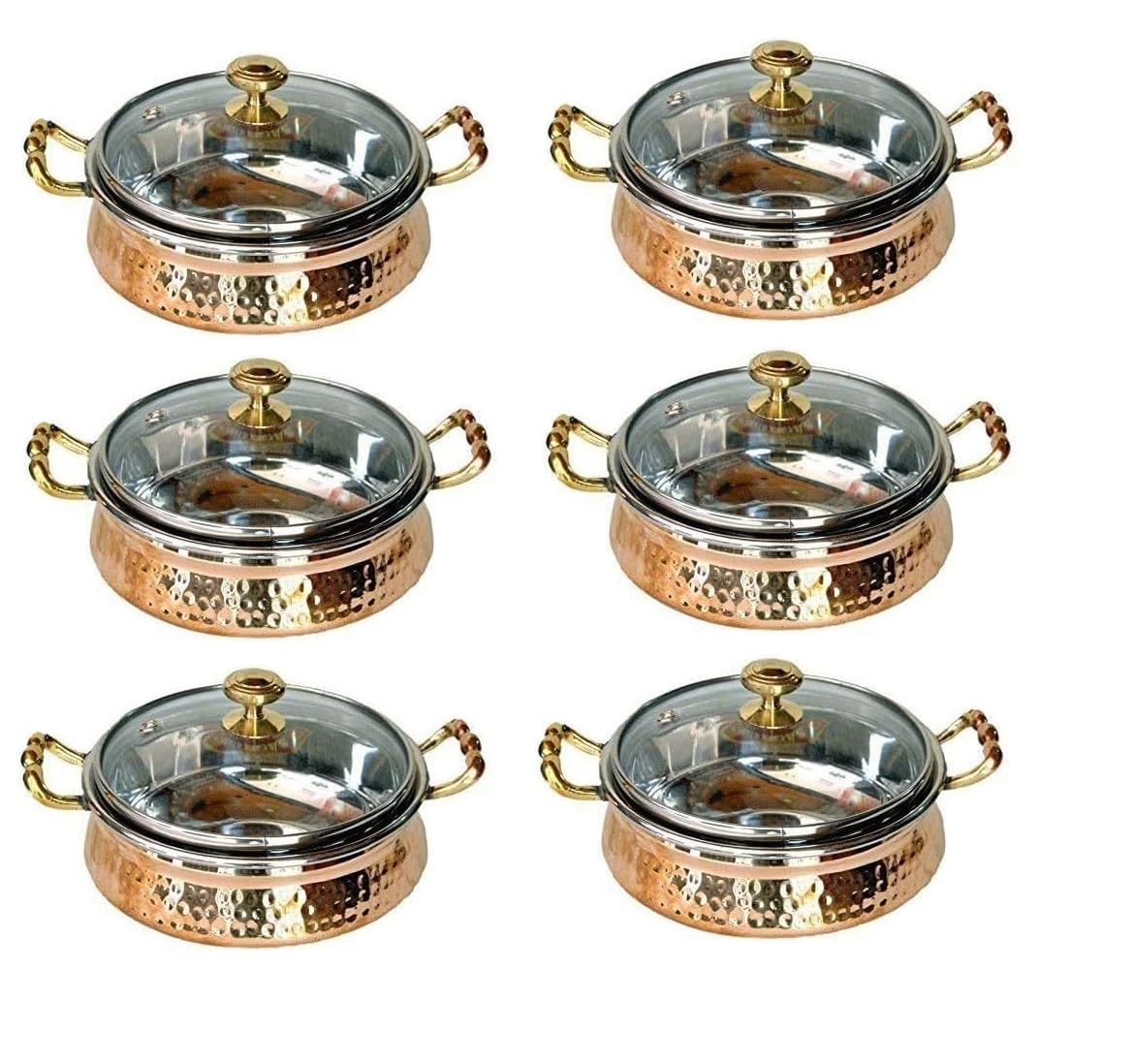 Cocotte indienne en cuivre et acier martelé haut de gamme pour service traditionnel lot de 6