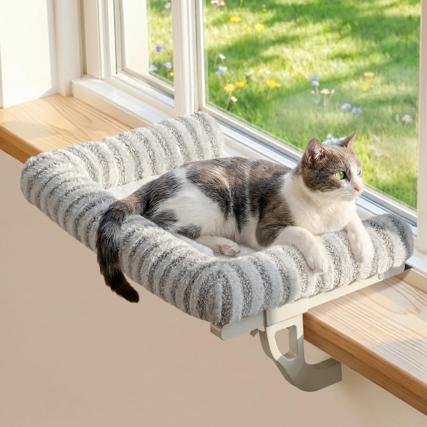 Zakkart - percha de ropa suave para gatos para alféizar de ventana, instalación de gancho o atornillado para ventanas de mascotas, cama lavable a máquina, estante de hamaca de gato resistente para