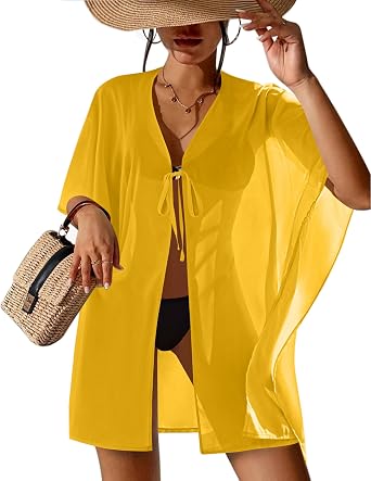 AIMAGE Bathing Suit Cover Up for Women Chiffon Beach Coverup Sheer Summer Kimono Cardigan for Swimsuit S-XXL