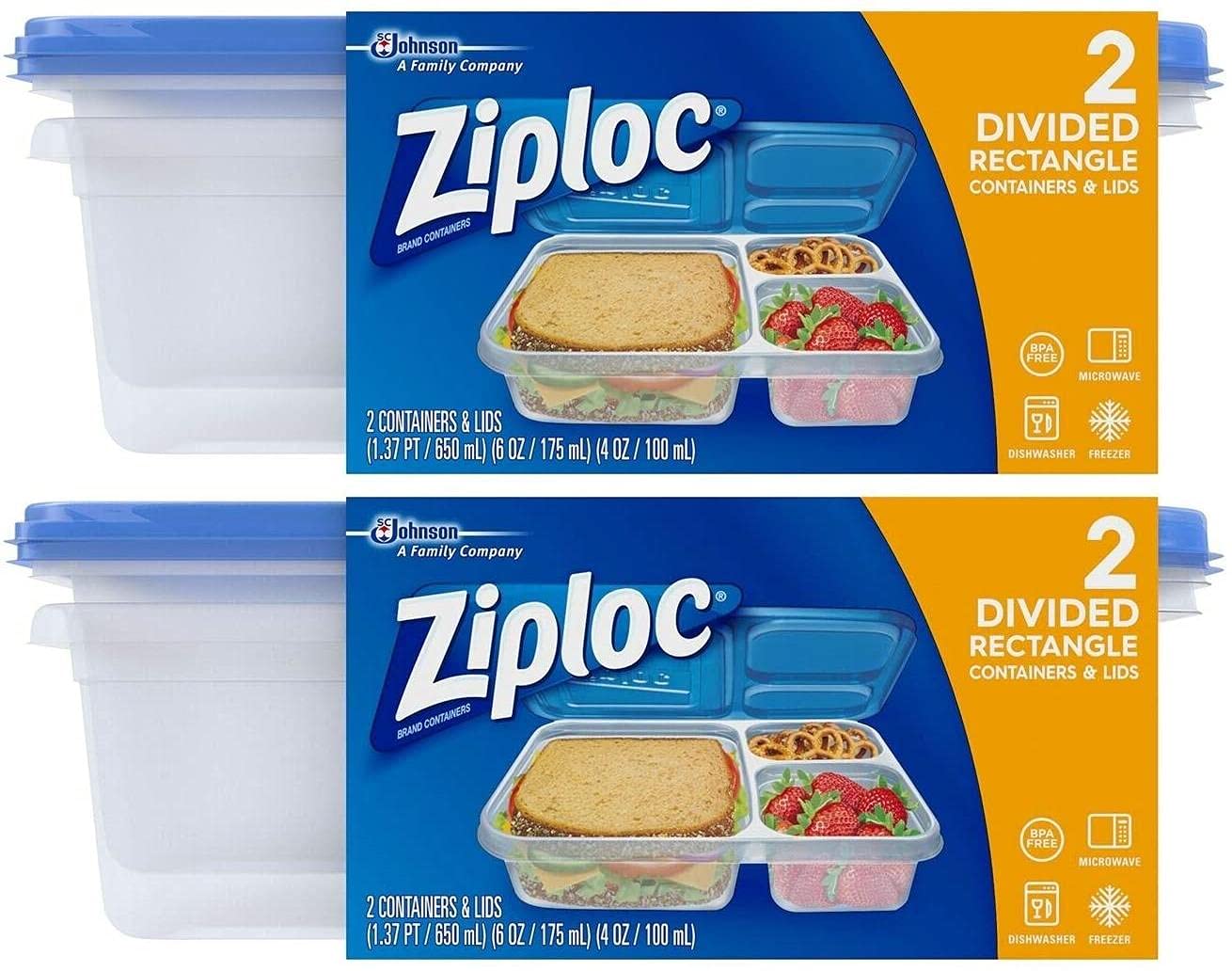 Buy Ziploc Container, Divided Rectangle, 2 Count (Pack of 2) Online at