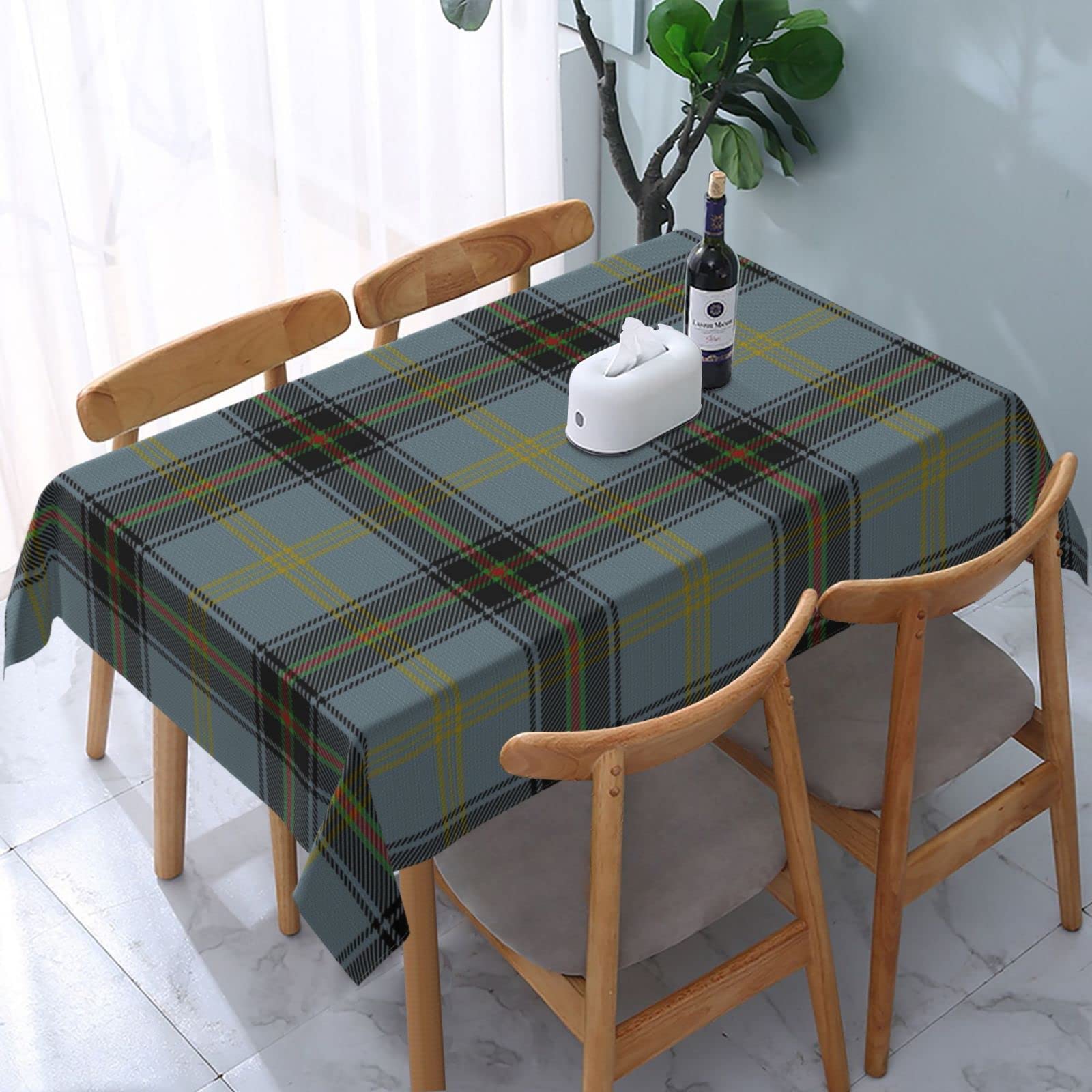 FWJZDSP Tablecloth Rectangle Scottish Clan Bell Tartan Polyester Fabric Table Cloth, Water Resistant & Wrinkle Free Table Cover for Kitchen and Dining Room Tabletop 54"x72" (4-6 Seats)