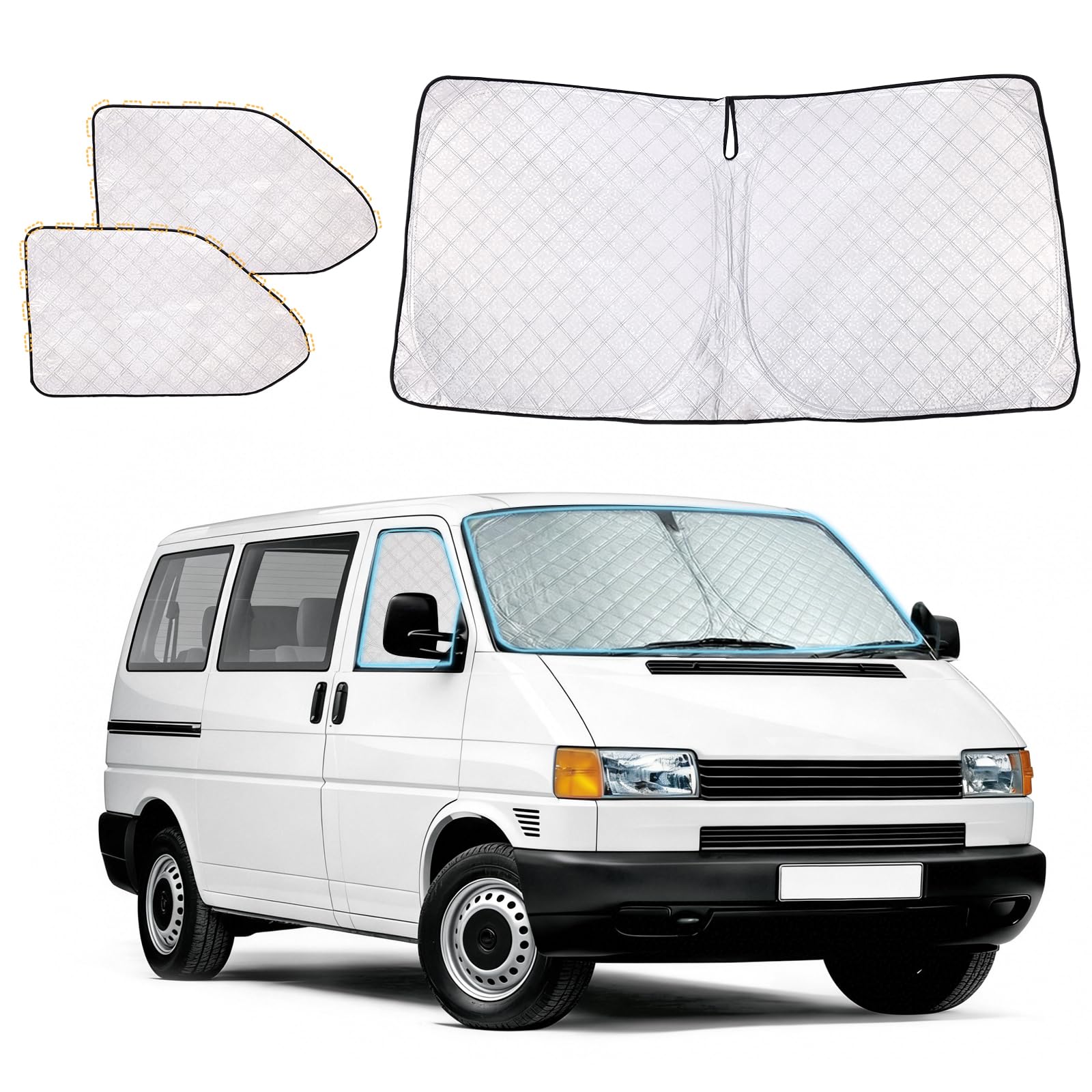 YGYQZ 3-częściowy zestaw ochrony przeciwsłonecznej na przednią szybę samochodu dla VW T4 | Składana osłona przeciwsłoneczna na przednią i boczne szyby wewnętrzne | Magnetyczna osłona przeciwsłoneczna