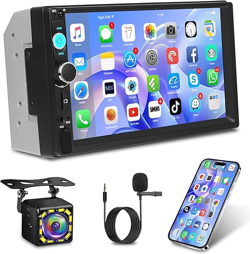 Miniatura 1 de NHOPEEW Estéreo Bluetooth de doble DIN para coche, pantalla táctil de 7 pulgadas, enlace de espejo para Android, iOS, EQ AudioRadio FMControl del