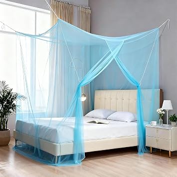 4 Corner Mosquito Net for Bed, Queen Size Insect Protection Netting | Ultra Fine Mesh Bed Canopy Drapes with One Opening for Dorm Loft Patio Indoor Outdoor Travel