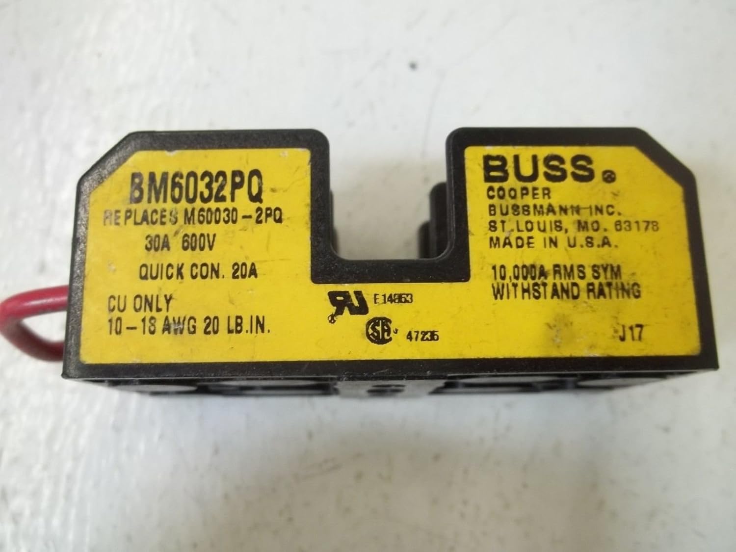 Bussmann BM6032PQ, 30Amp 600V Fuse Holder