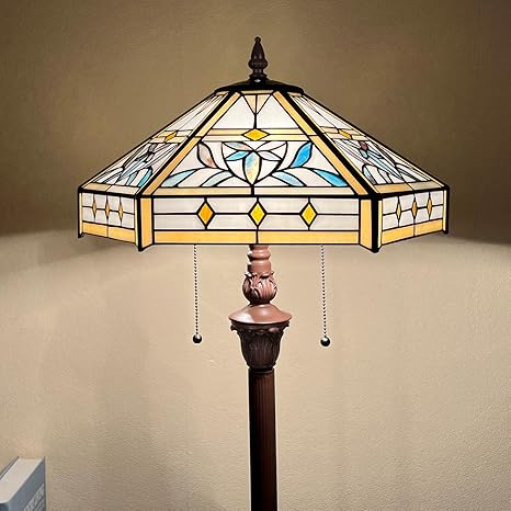 Capulina Capulina Tiffany Lamp Stained Glass Floor Lamp 2-Light 16X16X63 Inches Mission Hexagon Tiffany Style Standing Reading Lamp for Living Room Bedroom Home Office photo 2