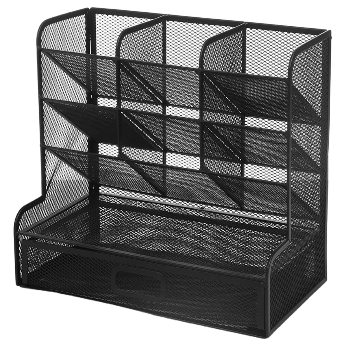Amosfun Metall Stiftehalter mit Fächern Mehrschichtiger Organizer für Schreibtisch Büro Arbeitszimmer Aufbewahrung Großer Kapazität Platzsparend Stabiler Dokumentenhalter Schwarz