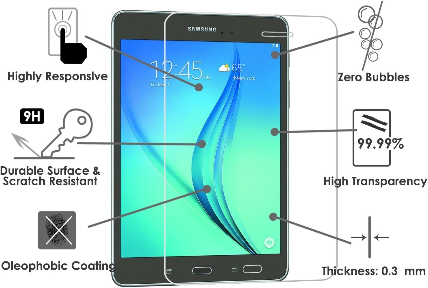 TANTEK [2-Pack Screen Protector for Samsung Galaxy Tab A 8.0(SM-T350, 2015),Tempered Glass Film,Ultra Clear,Anti Scratch,Bubble Free,Case Friendly