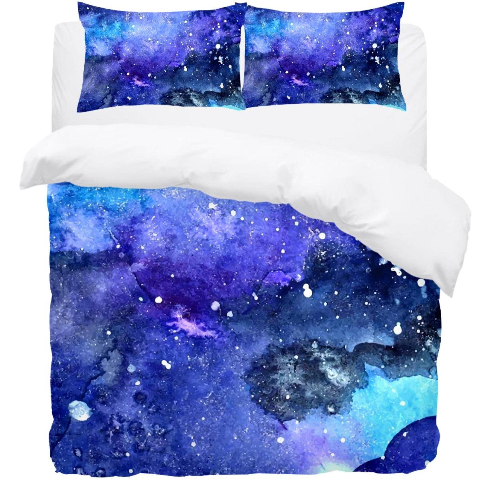 Parure de lit légère et thermique bleu ciel étoilé avec housse de couette