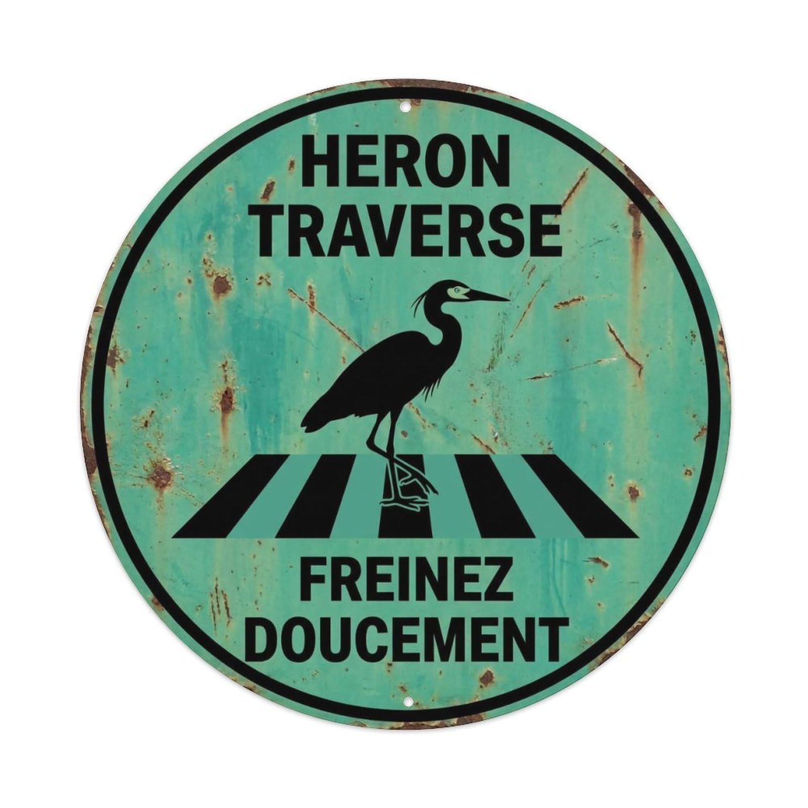 Heron Crossing Freinez Doucement Retro Metal Tin Sign