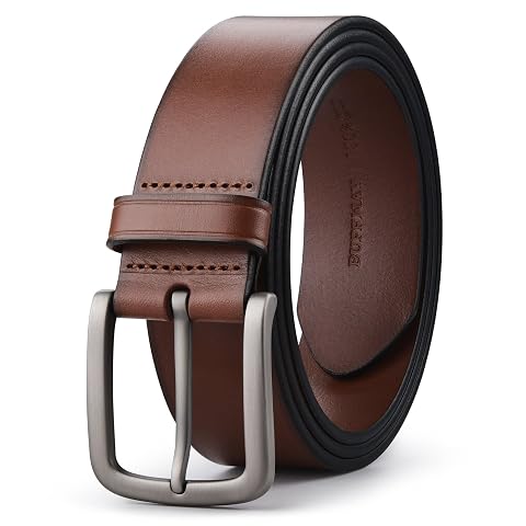 Buffway Mens Leather Belt 1 5 Handmade Top-Grain Leather Durable Comfortable Suitable for Everyday Formal Casual Wear