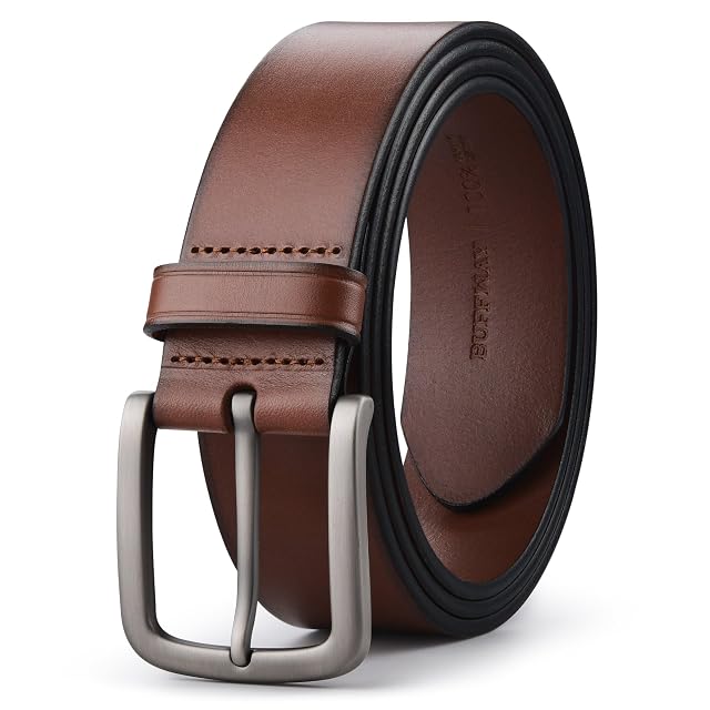 Buffway Mens Leather Belt 1 5 Handmade Top-Grain Leather Durable Comfortable Suitable for Everyday Formal Casual Wear
