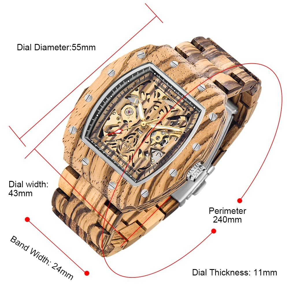 Tiong Reloj de madera para hombre Esqueleto mecánico Movimiento automático Relojes de madera, Mwd-01fang, Retro | Reloj retro ligero para hombre con caja de regalo de madera, reloj clásico de madera como regalo para hombres