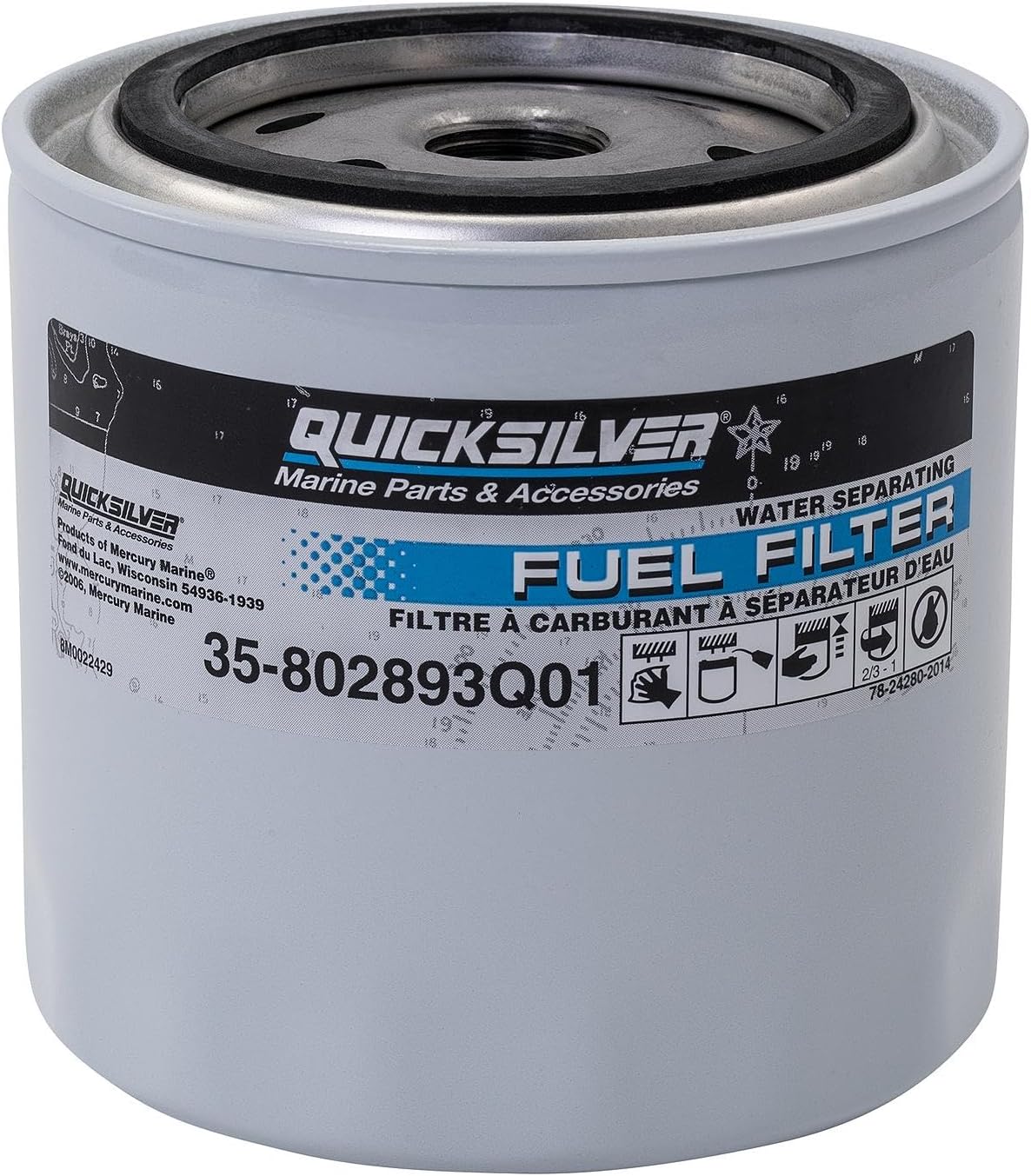 Quicksilver 802893Q01 Water Separating Fuel Filter for Mercury and Mariner Outboards, MerCruiser Sterndrive and Inboard Engines