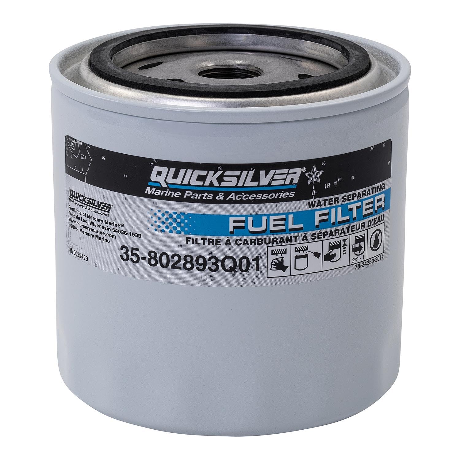 Quicksilver 802893Q01 Water Separating Fuel Filter for Mercury and Mariner Outboards and MerCruiser Sterndrive and Inboard Engines