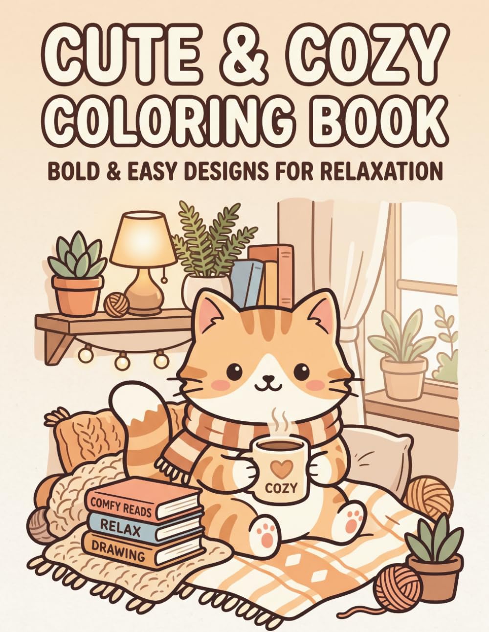 Cute & Cozy Coloring Book for Adults: Bold & Easy Designs with Cozy Animals, Relaxing Scenes & Kawaii Objects for Stress Relief