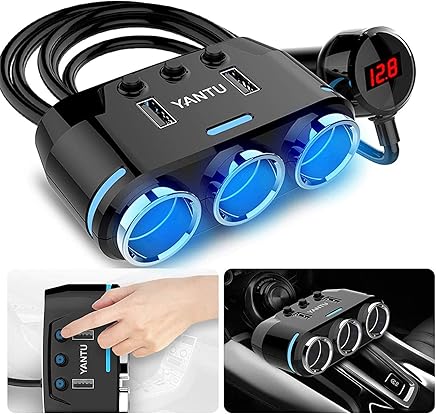 EEEKit Divisor de Encendedor de Cigarrillos 3 enchufes 12V / 24V 3.1A Adaptador de Cargador de autom?vil USB Doble con Pantalla LED de Voltaje Digital y Interruptor de Apagado EEEKit Divisor de Encendedor de Cigarrillos 3 enchufes 12V / 24V 3.1A Adaptador de Cargador de autom?vil USB Doble con Pantalla LED de Voltaje Digital y Interruptor de Apagado