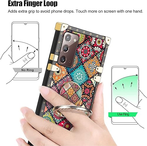 Miniatura 3 de Funda cuadrada para teléfono Samsung Galaxy Note 20 con soporte de anillo y cordón para niñas y mujeres, bohemio, retro, bohemio, mandala, flores