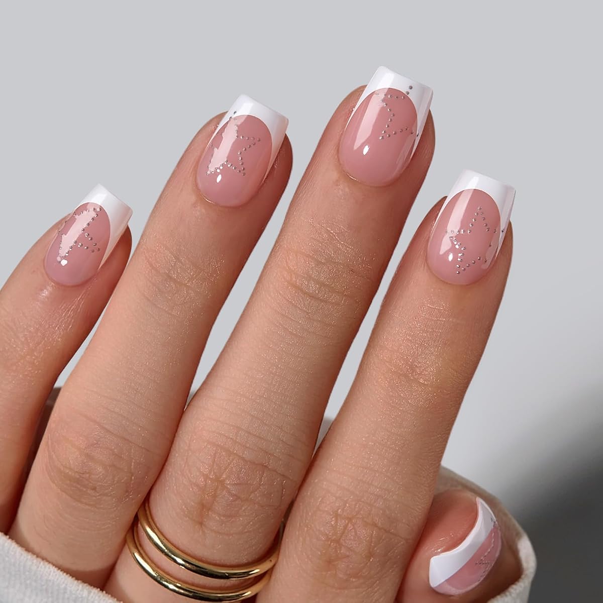 Press On Nails, Weekend Star, XS Coffin, White French Tips, 32Ct | Lamp-Curable 4-Weeks Wear, Salon-Quality Natural Nails, 10-Minute Easy Daily Application, 16 Sizes, All-in-One Complete Kit