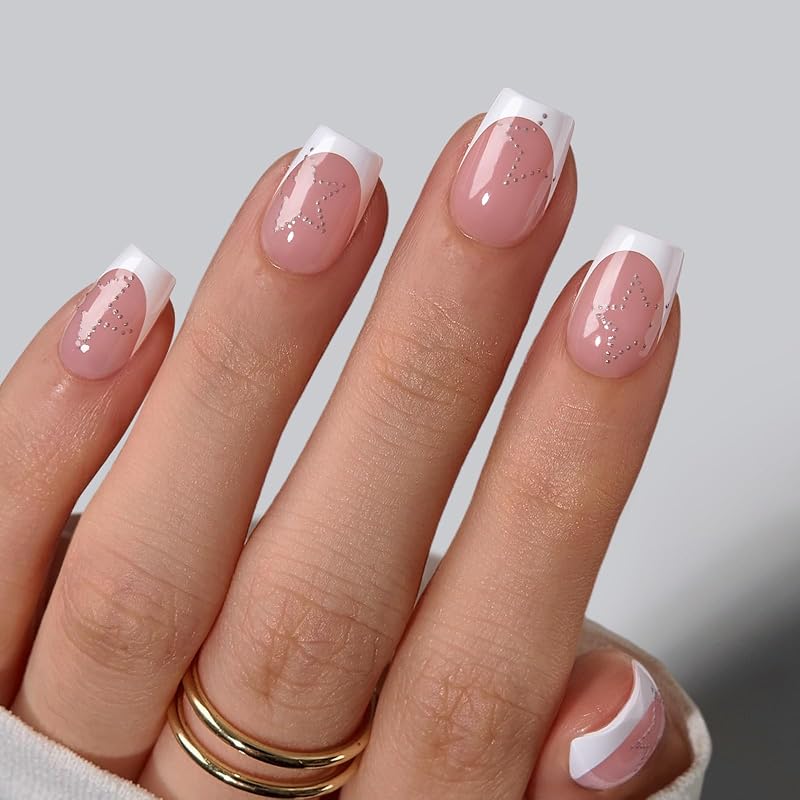 Press On Nails, Weekend Star, XS Coffin, White French Tips, 32Ct | Lamp-Curable 4-Weeks Wear, Salon-Quality Natural Nails, 10-Minute Easy Daily Application, 16 Sizes, All-in-One Complete Kit