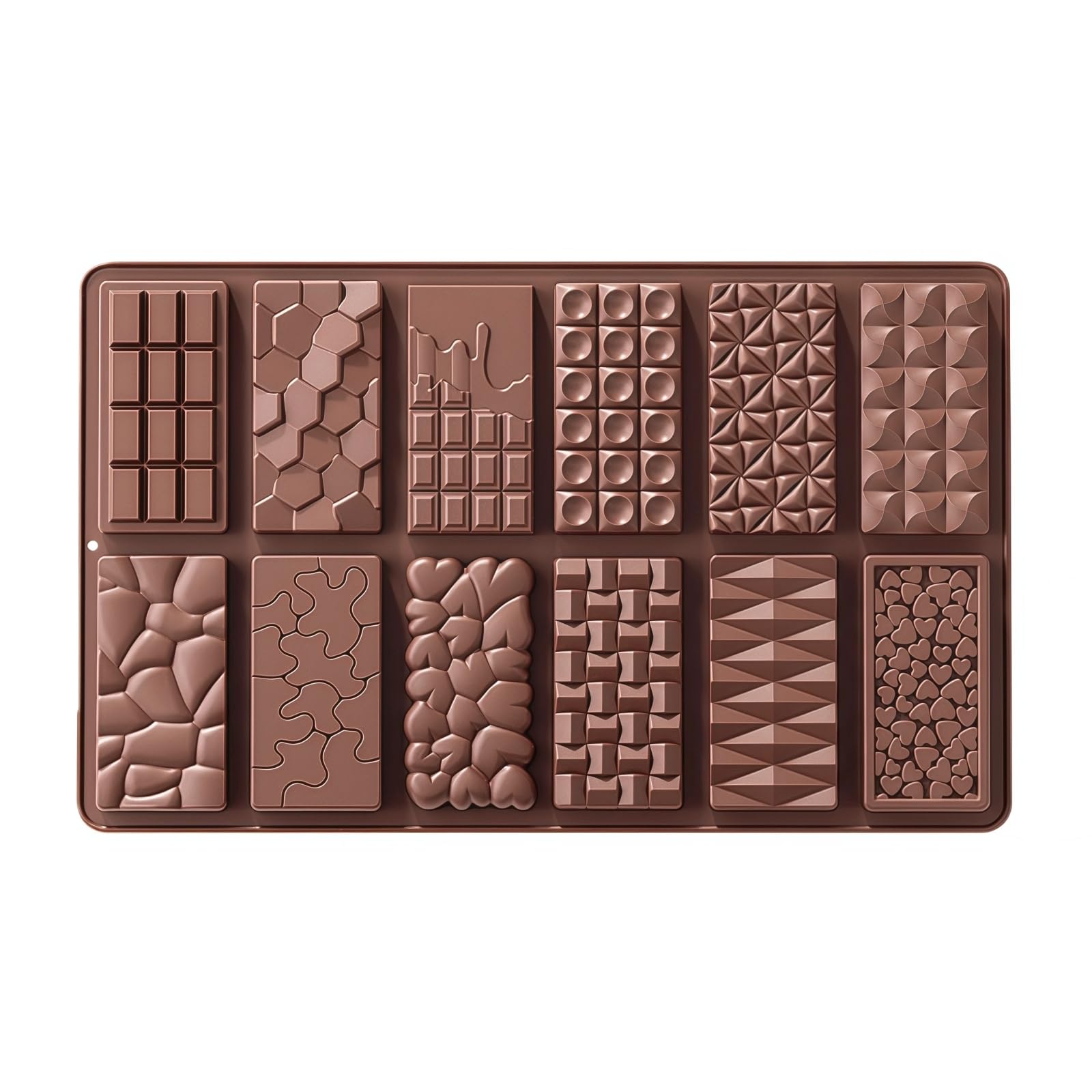 Samheng Brown Silicone Chocolate Moulds,12-Cavity Dubai Chocolate Bar Mould, Non-Stick Reusable Diy Baking Tool For Birthday Christmas Valentine's Day Anniversary