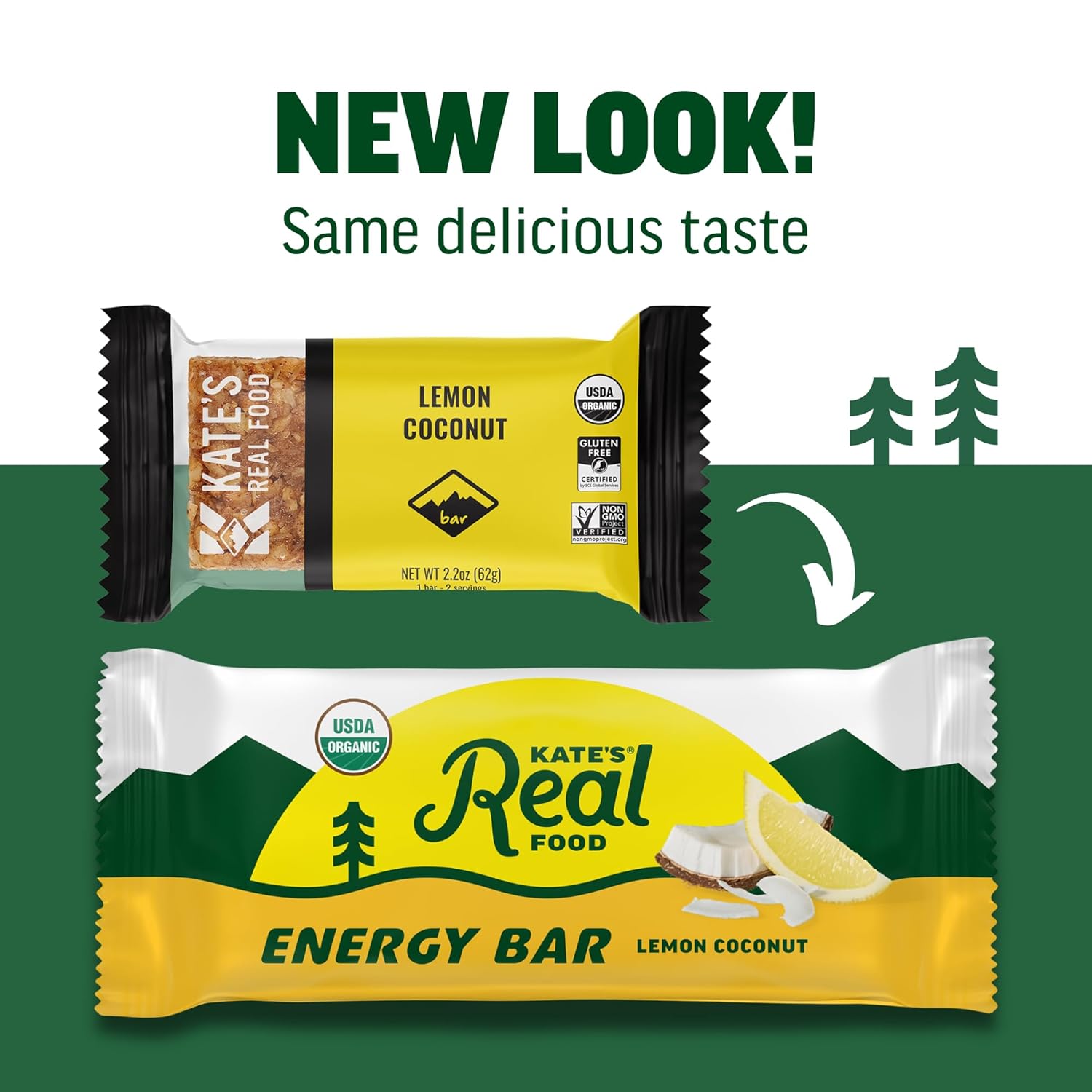 Kate’s Real Food Organic Granola Bars - Lemon Coconut (2.2 oz, Pack of 12) - Organic Energy Bars Made with Gluten Free Oats - Non GMO, Soy Free, Whole Grains, and All Natural - Healthy Snacks