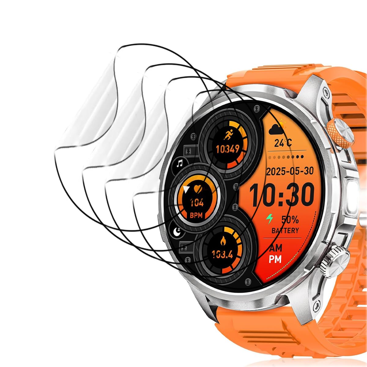 5pcs Protector pantalla para NAIXUES AK90 ‎1.91" reloj Smartwatch protector de pantalla transparente flexible de alta definición [sensible al tacto]