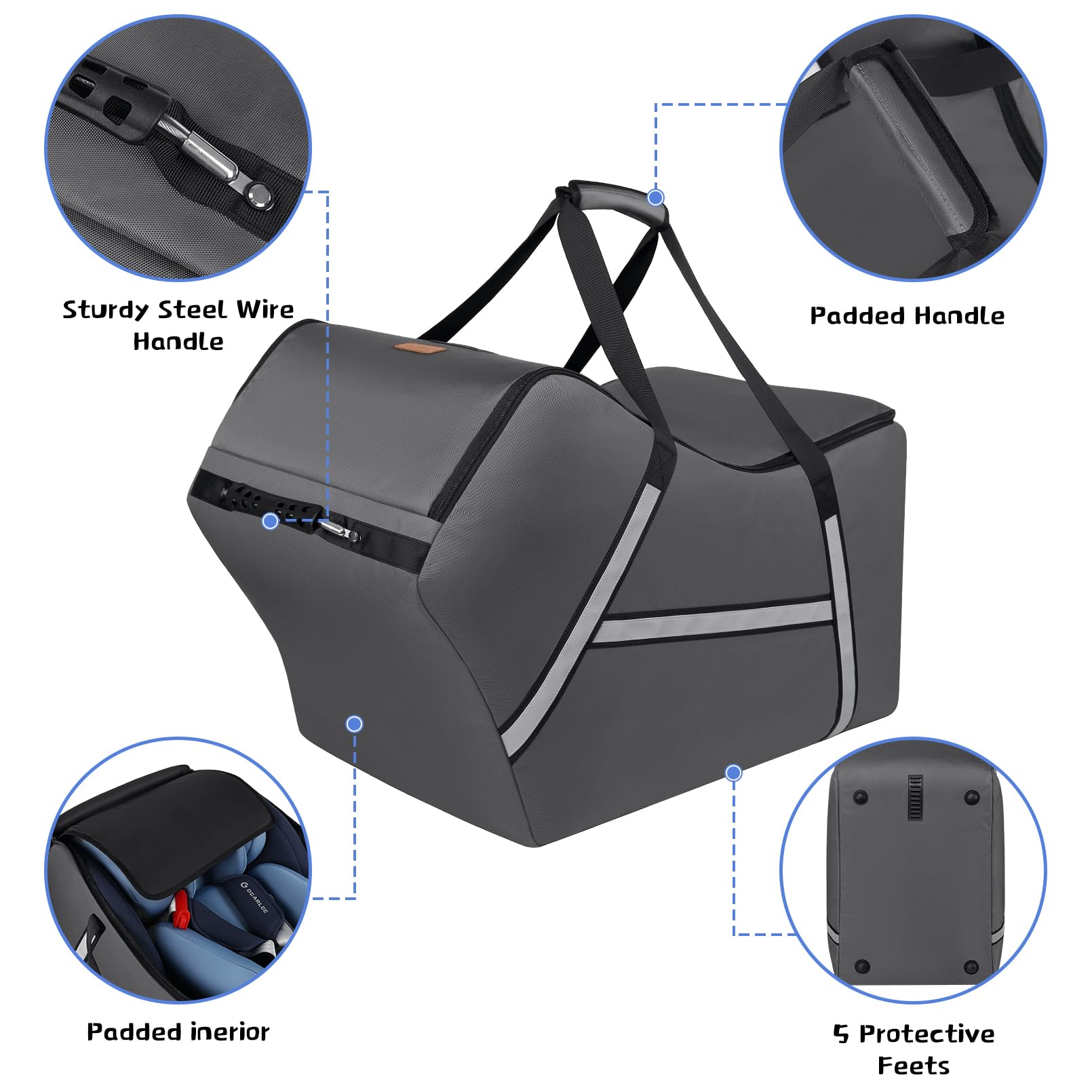 Sac de voyage pour siège auto pour bébé compatible avec tous les sièges et bases Nuna Pipa, Chicco KeyFit 30 et Base, sacs de siège de voiture rembourrés pour voyage en avion, sac à vérification de