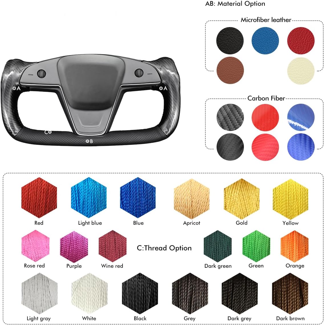 MEWANT Hand Sew Black Perforated PU Leather Shiny PU Carbon Fiber Steering Wheel Cover for Tesla Model S Yoke Model X - Image 8