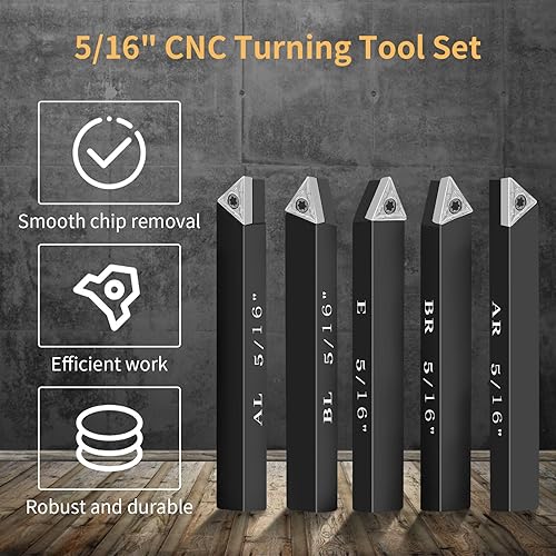Miniatura 2 de Juego de 5 piezas de soporte de insertos de torneado de carburo indexable para tornos de mecanizado, 5 piezas de herramientas de torno de metal con