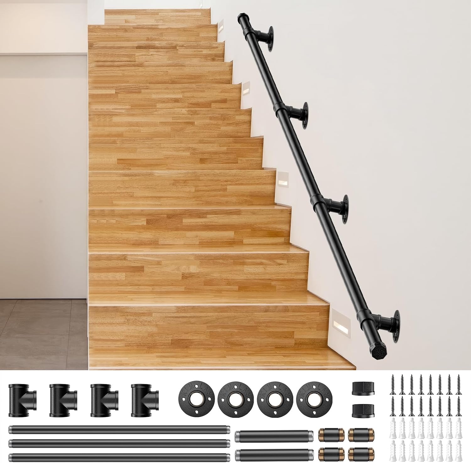 Handrails for Stairs, Couleeur Metal Railing Wall Mounted Handrail for