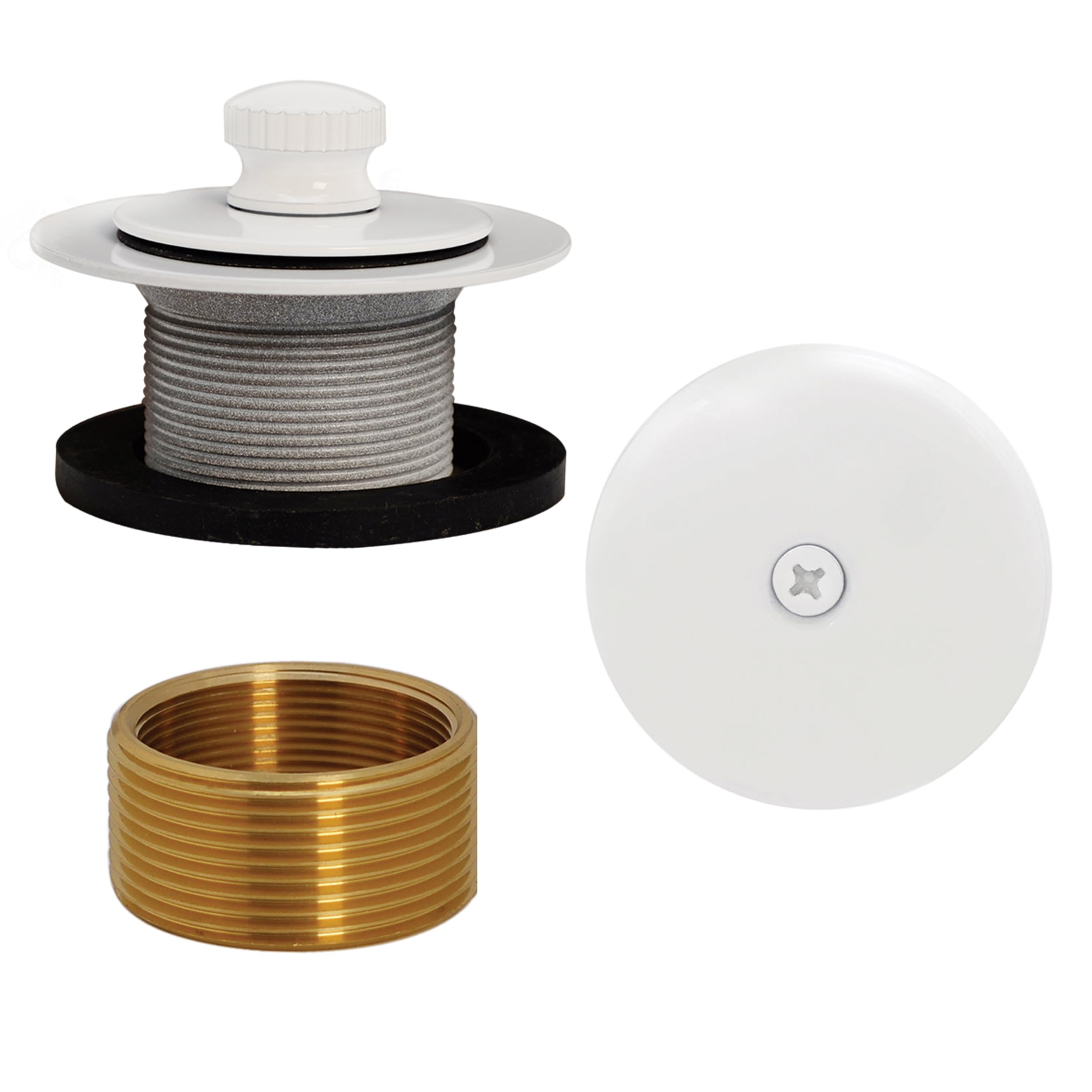 Westbrass D941K-50 1-3/8" Fine Thread Twist & Close Bathtub Drain Trim with One-Hole Overflow Faceplate, 1 Pack, Powder Coat White