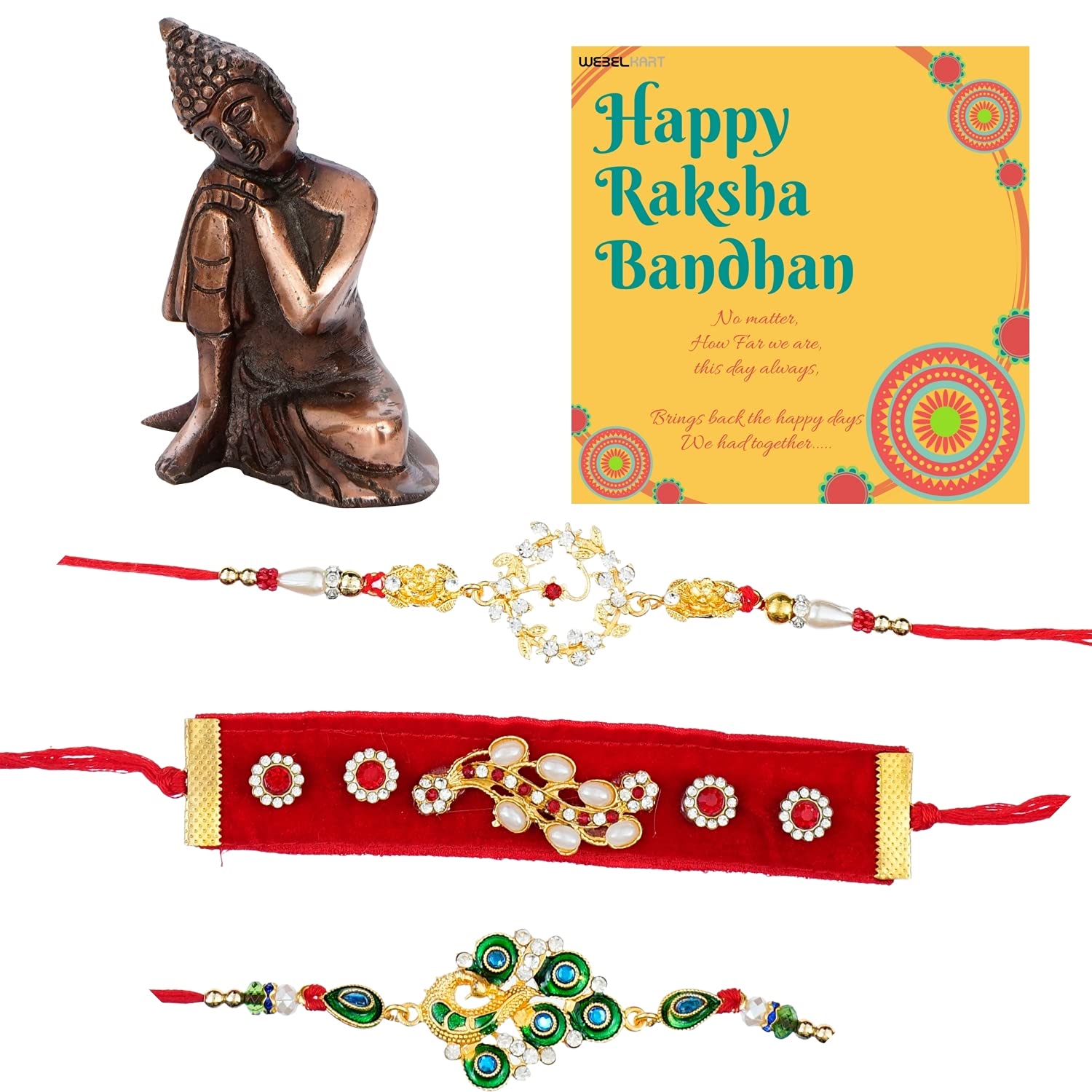 Premium Combo of Rakhi Gift for Brother and Bhabhi and Kids with Premium Black Metal Lord Gautam Buddha Showpiece