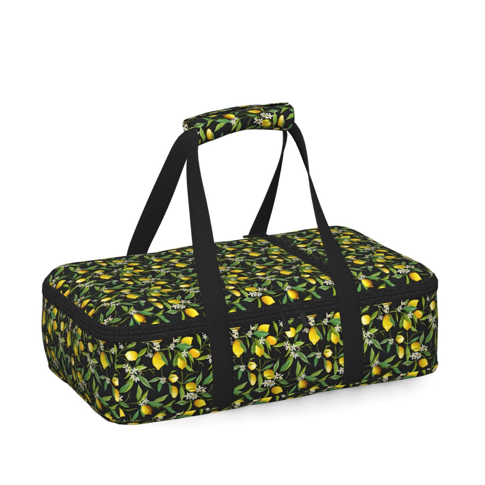 Lemon And Flower Print Insulated Thermal Food Storage Bag Daily Reusable Picnic Tote Lunch Box Home