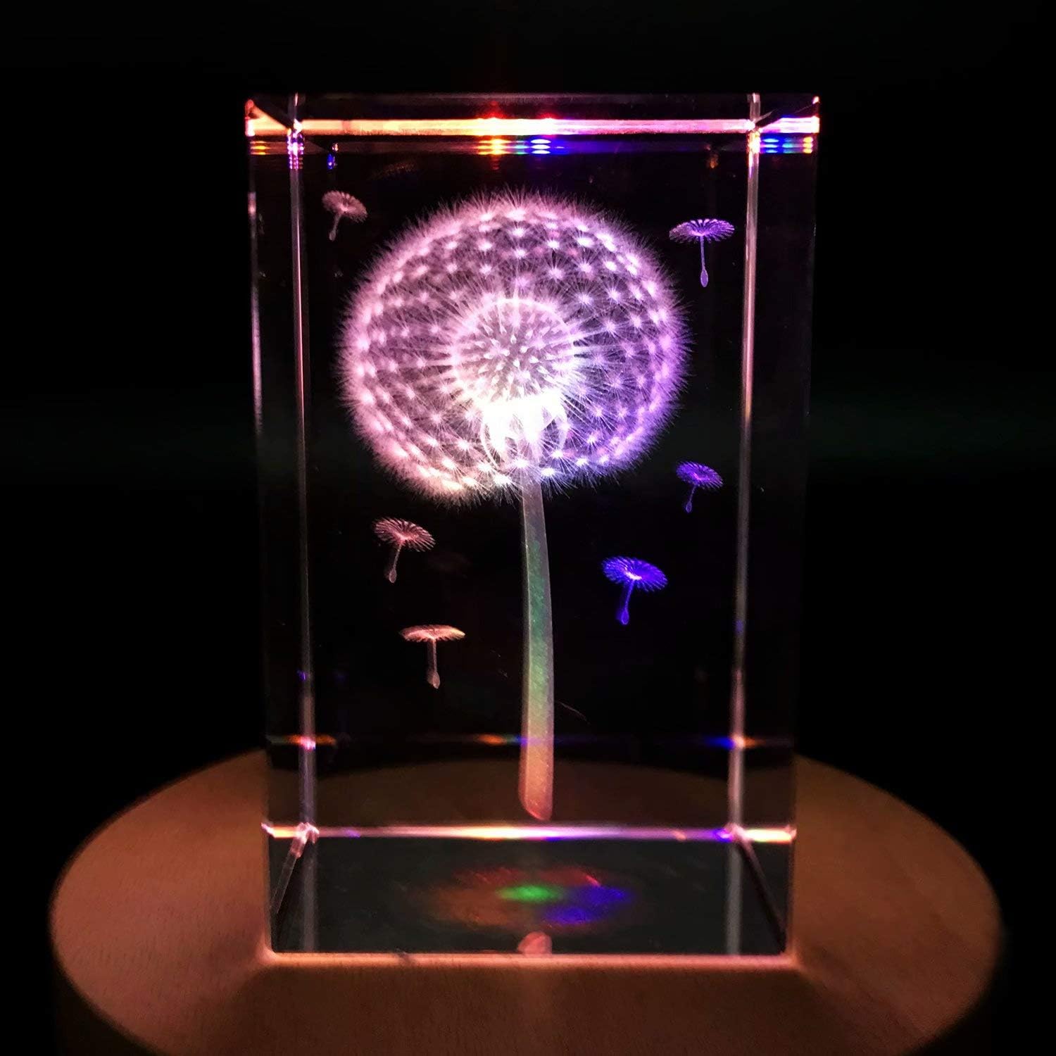 XINDAM 3D Dandelion Paperweight(Laser Etched) in Crystal Glass Cube Gift for Graduation Christmas Birthday Valentine's Day 3x2x2 Inch