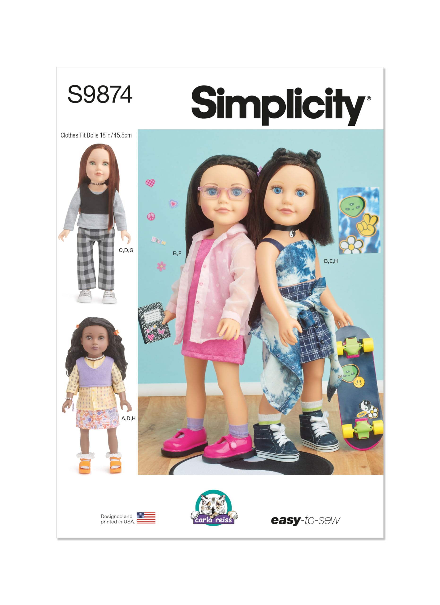 SIMPLICITY SS9874OS 18" Doll Clothes by Carla Reiss Design OS (ONE Size)