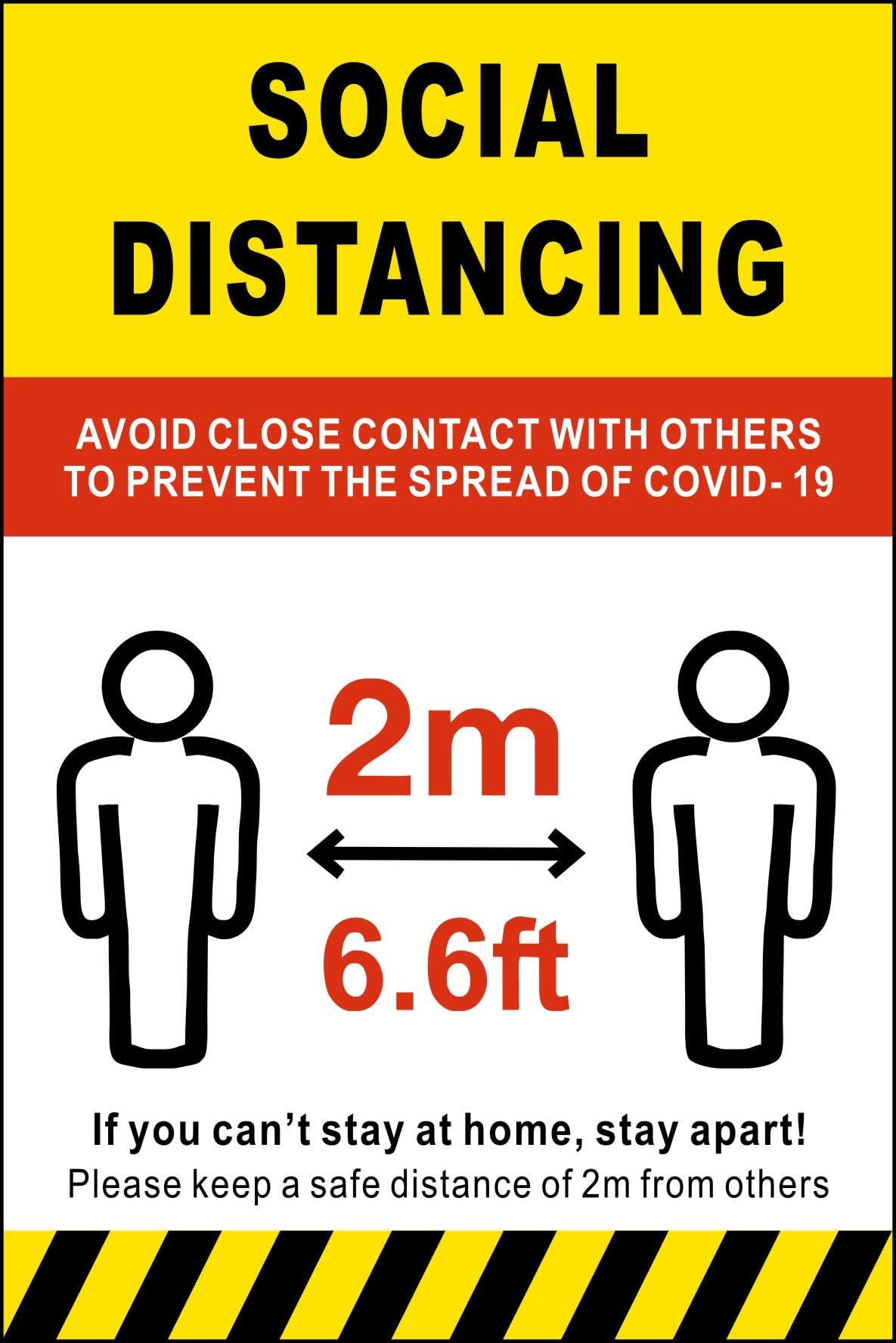 Please Keep Your 2 Meter or 6ft Distance Social Distancing Vinyl Sign., Safety Sign, Avoid Contact Sign, 12" x 8". 5 Pack (5-Decals)